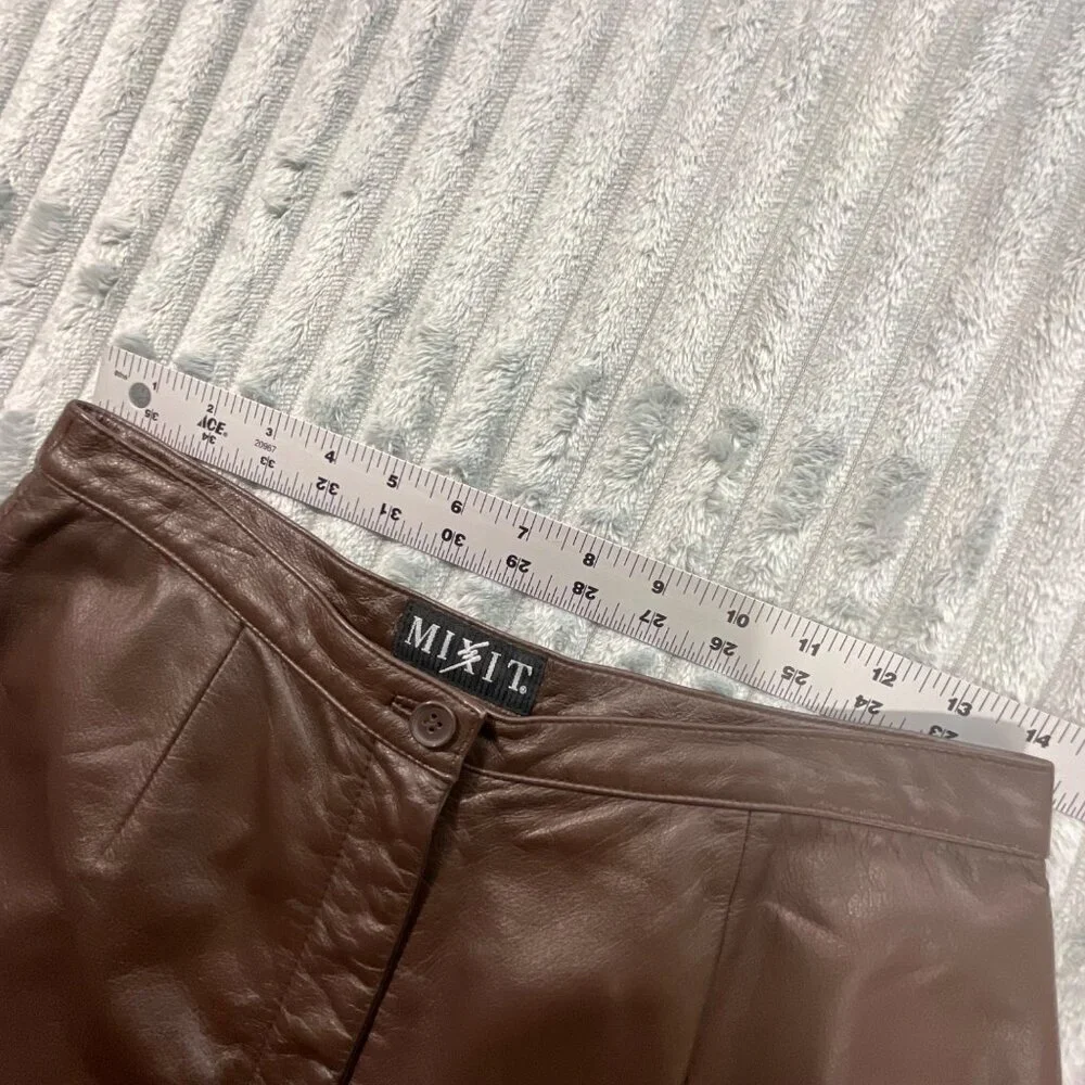 VTG Mixit Y2K‎ Leather Pants Womens 8 High Rise 28x31 Chocolate Brown Streetwear